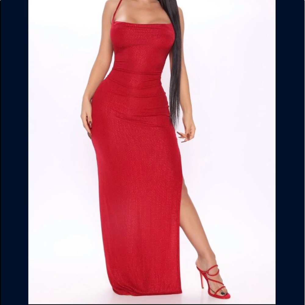 Red metallic maxi dress